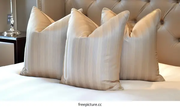 Elegant Beige Striped Pillows on a Bed