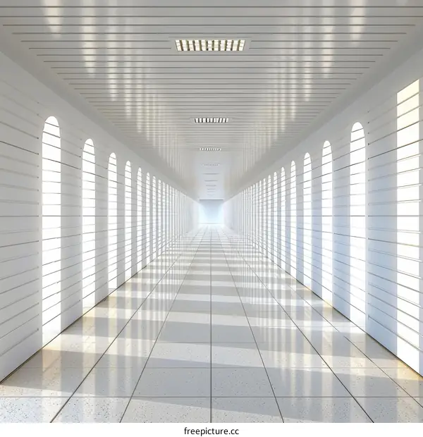 Futuristic illuminated empty corridor interior