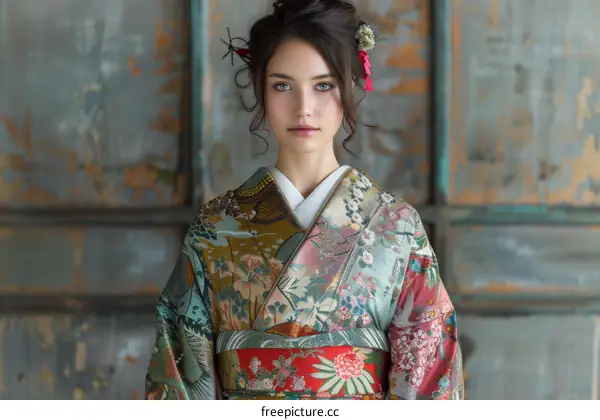 Portrait of a young woman in a kimono