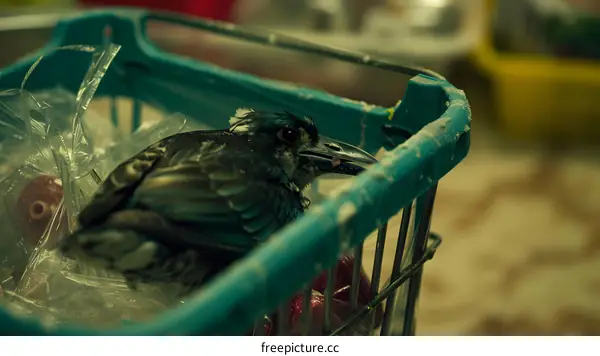 Bird in a Shopping Cart, Close Up