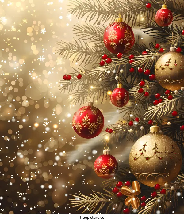 Christmas Tree With Red And Gold Ornaments