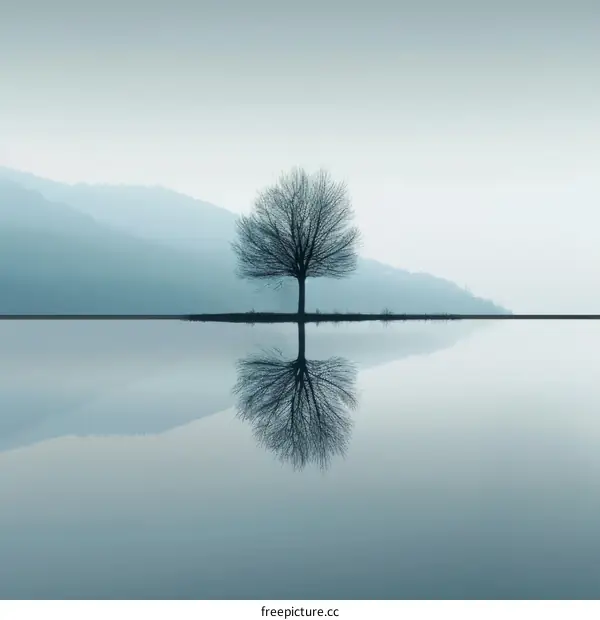 A Solitary Tree in the Lake's Tranquil Embrace
