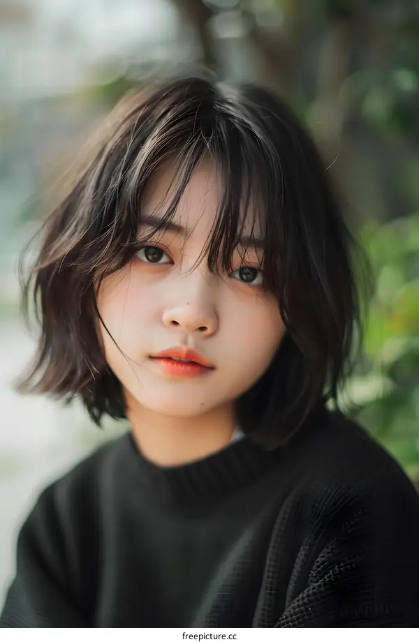 Close Up Portrait of Young Woman With Short Hair