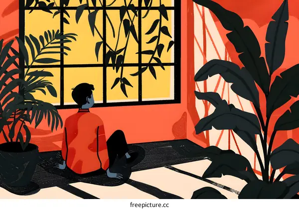 Man Sitting by Window Looking Outside