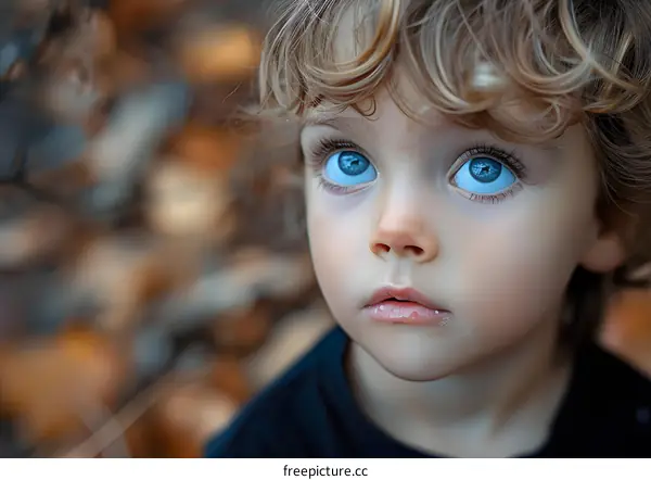 Portrait of a Young Boy with Blue Eyes Looking Up