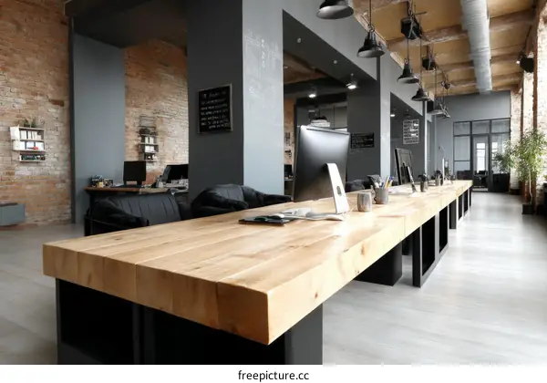 Modern Open-Plan Office with Wooden Desk