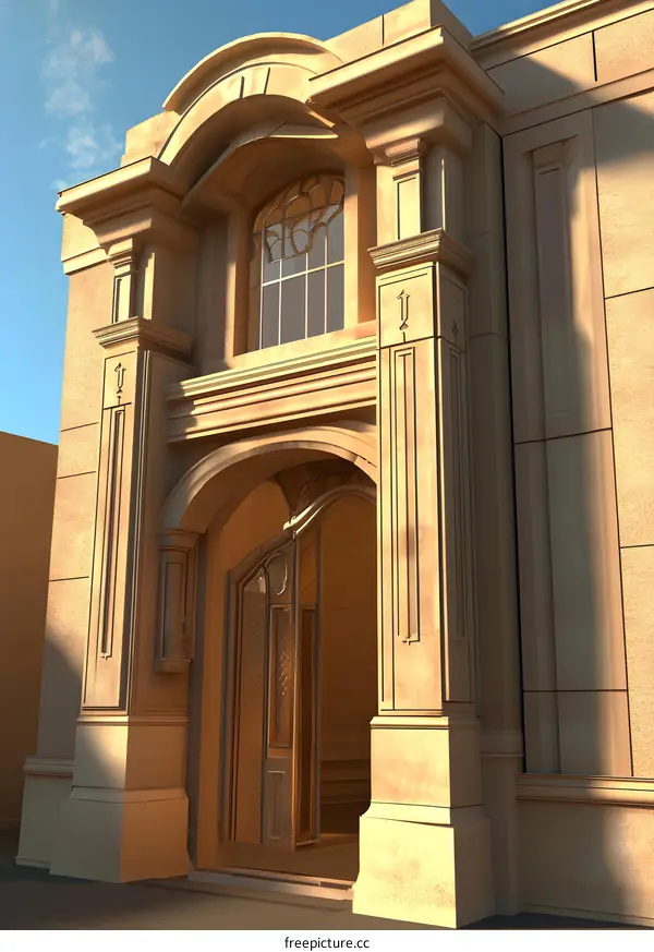 Classic Building Exterior Entrance With Arched Doorway and Window