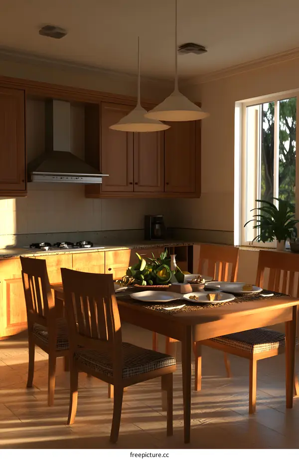 Kitchen Interior Design with Wooden Table and Chairs