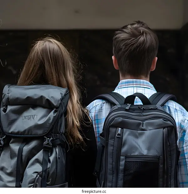Backpack Wearing Couple Standing On Street