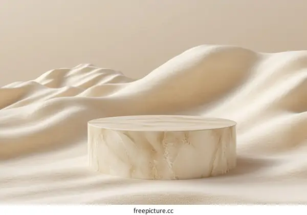 Beige Marble Podium Display on Sandy Background