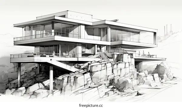 Modern house on rocky cliff edge