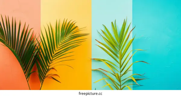 Vibrant Tropical Palm Leaves on Multicolored Background