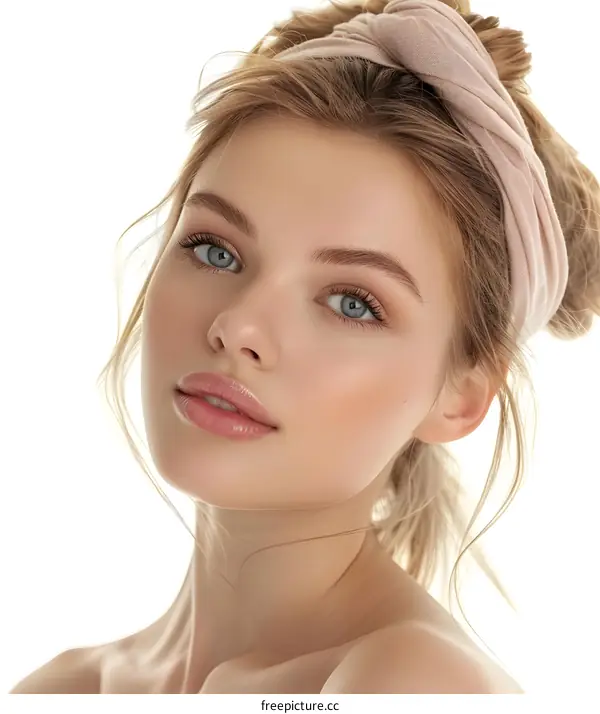 Portrait of a beautiful young woman with blonde hair and blue eyes