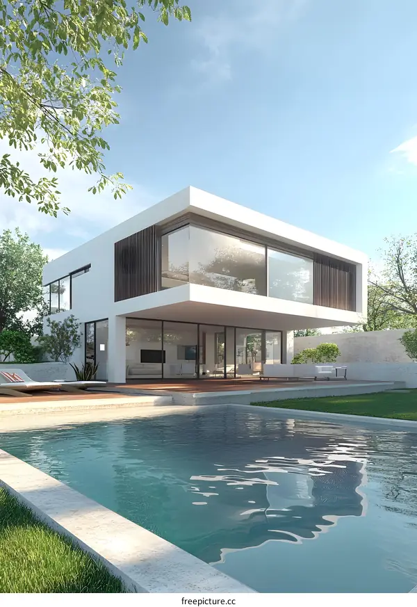 Modern Architecture with Swimming Pool and Green Lawn