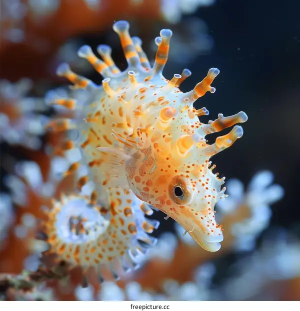Orange Pygmy Seahorse on Coral Reef