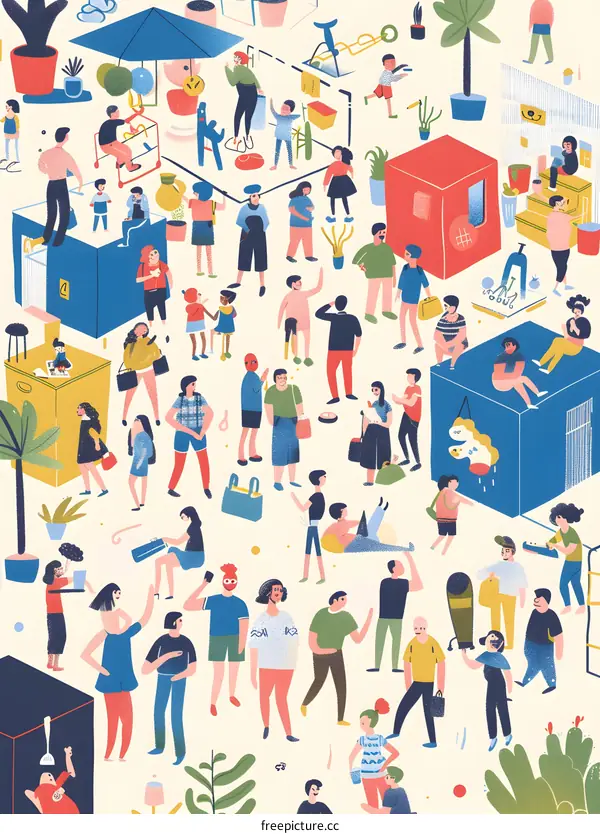 Colorful Illustration of People in a Community Gathering