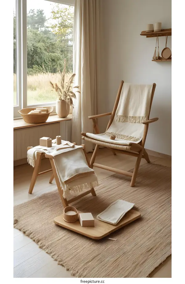 Minimalist Living Room Interior Design with Wooden Furniture and Natural Elements