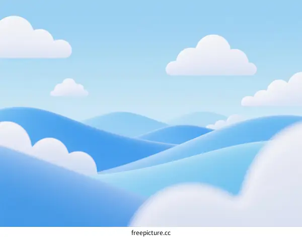 A Serene Blue Sky with Fluffy White Clouds Over Rolling Hills