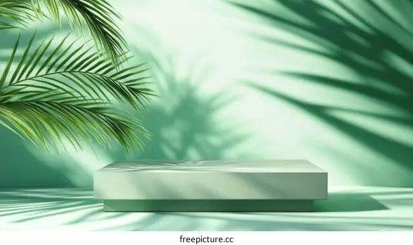 Pastel Green Minimalist Product Display with Tropical Leaves