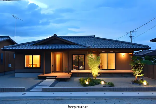 Modern Japanese Style House Exterior Design with Garden