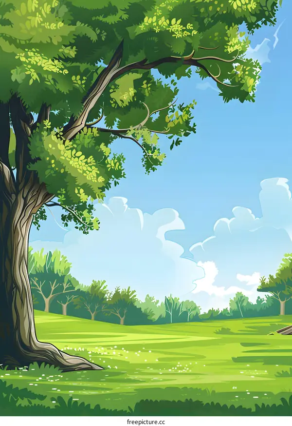 Green Tree Branches Illustration with Sunny Sky
