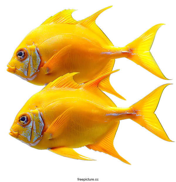 [Transparent Background PNG]Two yellow fish are swimming in the white background