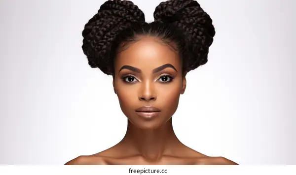 portrait of a beautiful black woman with two buns