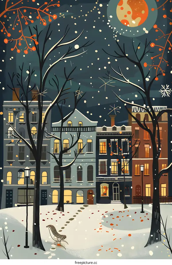 Snowy Night in the City Illustration
