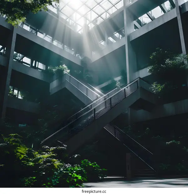 Sunlight Shining Through Glass Roof In Modern Building