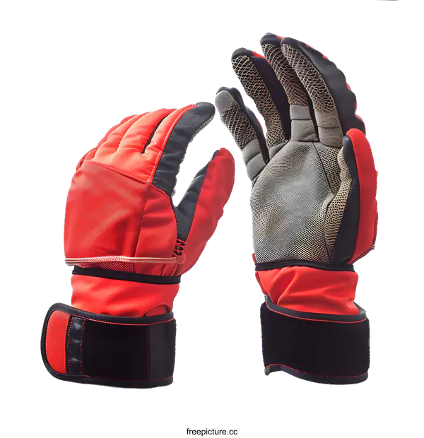 [Transparent Background PNG]Red and Black Winter Gloves with Velcro Strap