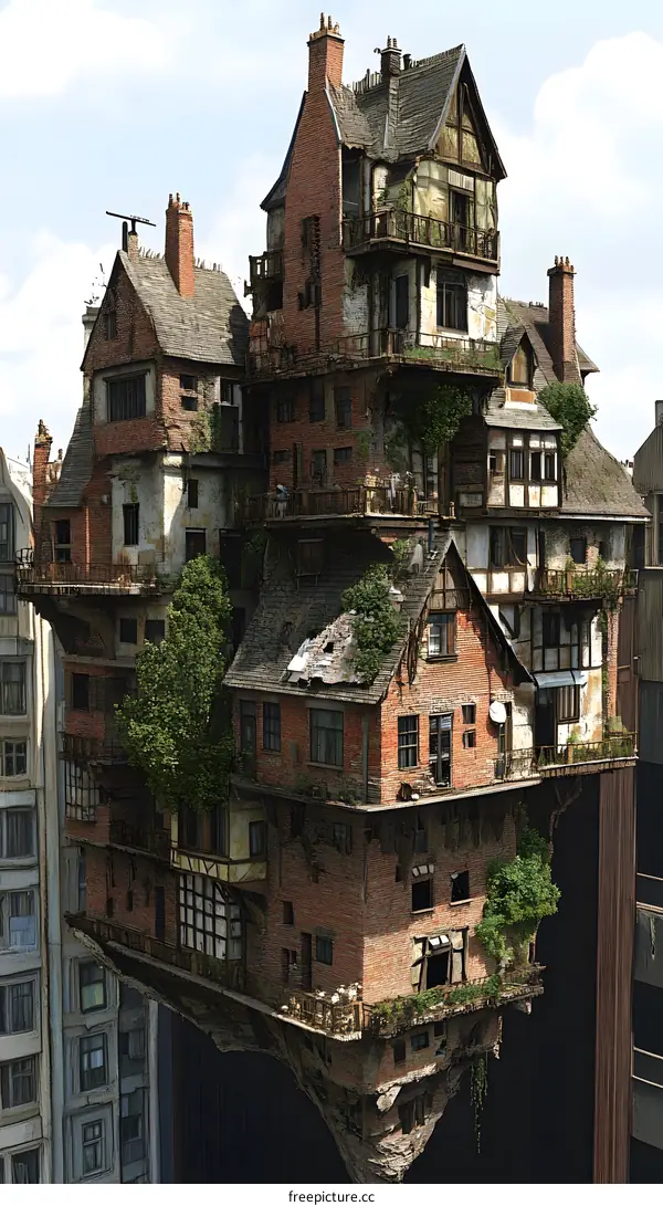 Floating House with Brick Walls and Windows