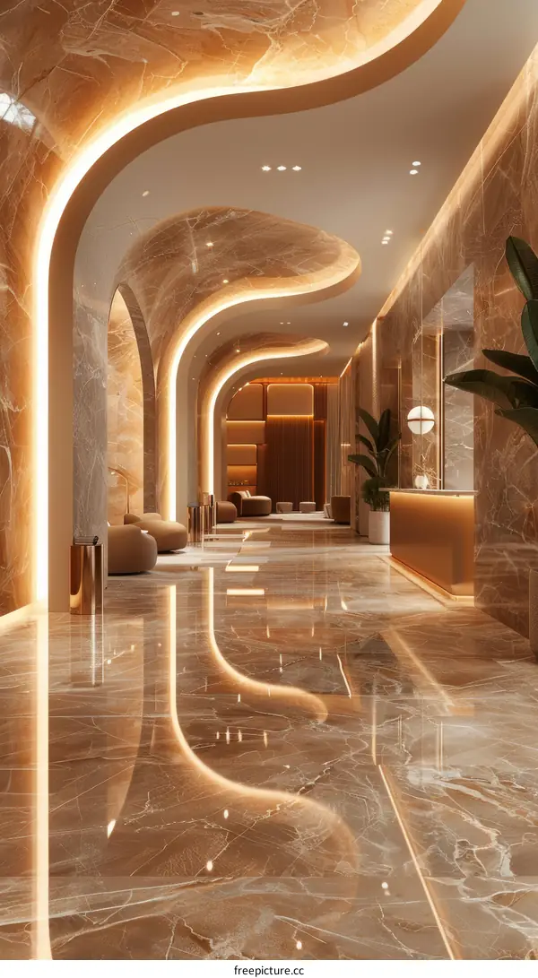 Modern Luxury Hotel Lobby Design with Warm Tones