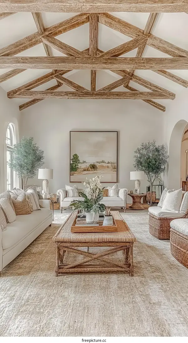Rustic Modern Living Room with Wooden Beams