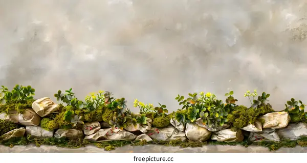 Green Plant and Stone Wall Background