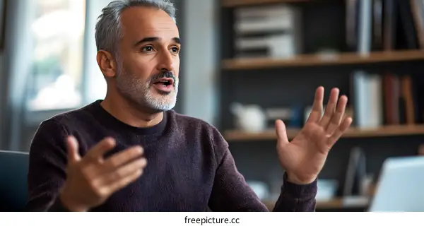 Portrait of a Caucasian Man Talking with his Hands Gesturing