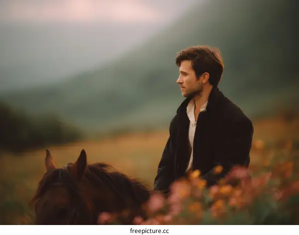 Man Riding a Horse in a Scenic Landscape
