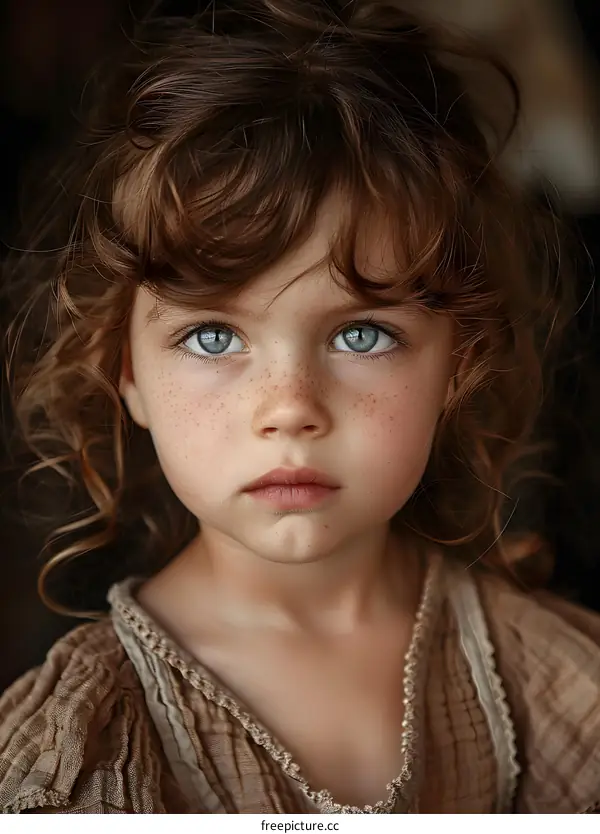 Freckled Girl Staring at Camera