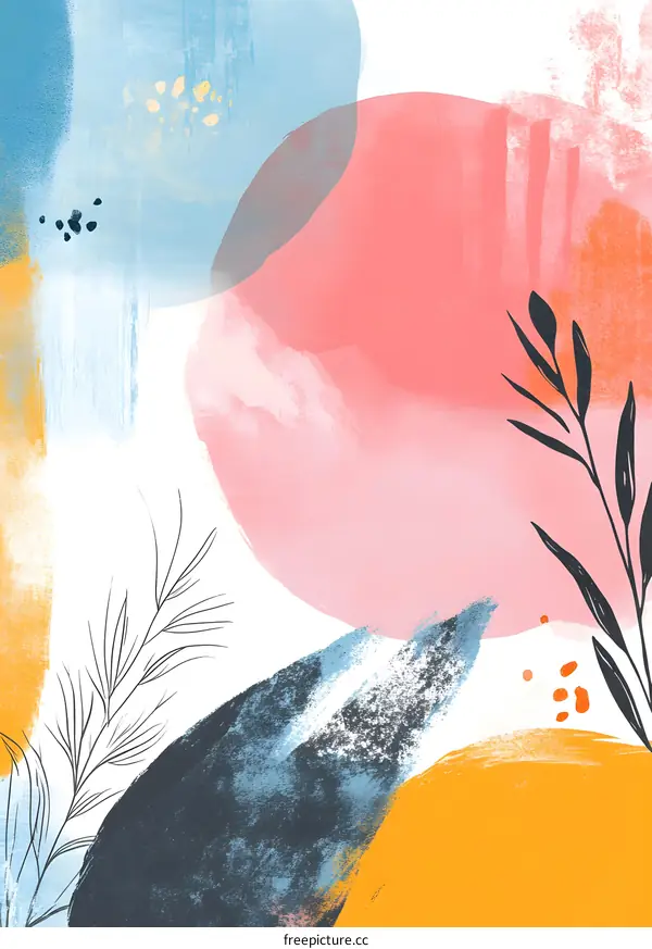 Abstract Art with Colorful Strokes and Branch Silhouette