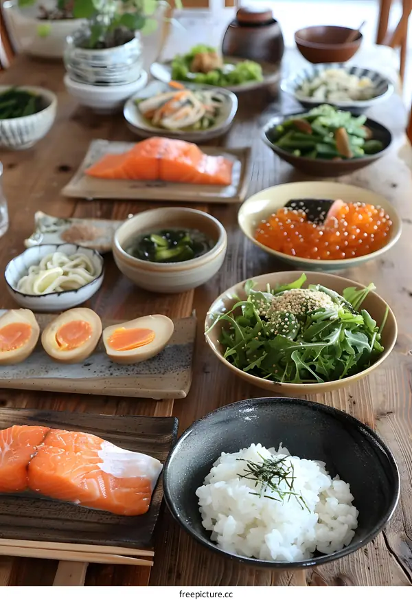 Japanese food on a wooden table