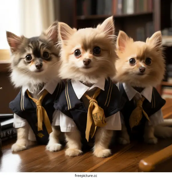 Three Adorable Kittens in School Uniforms