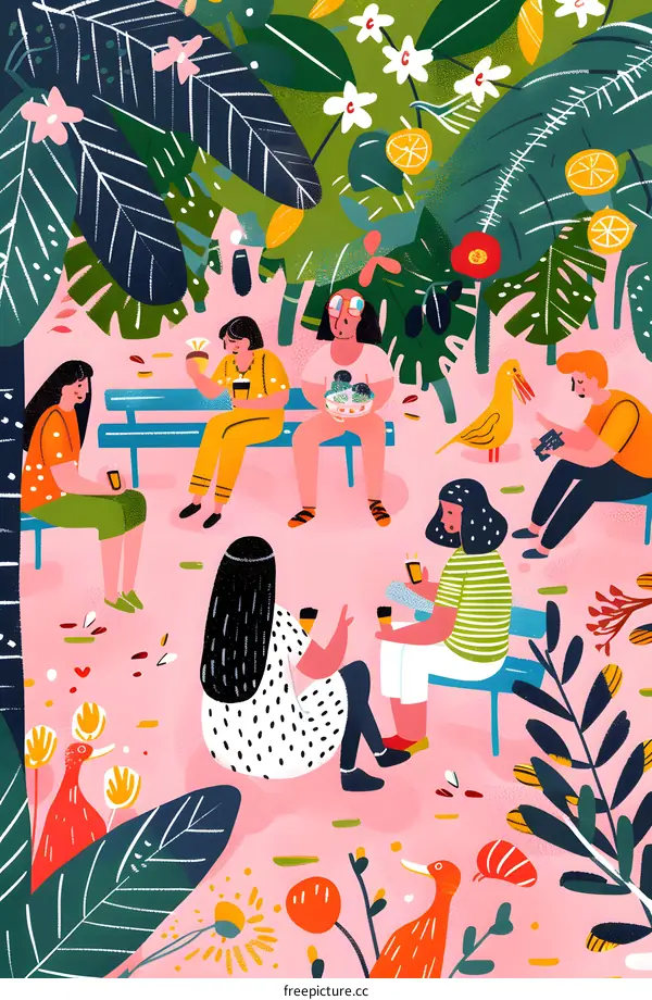 Friends Gathering in a Garden