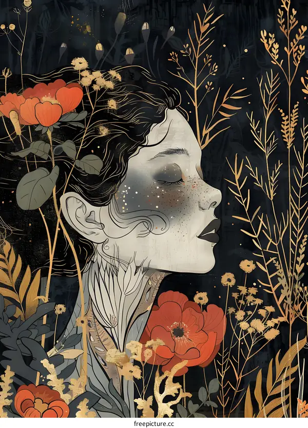 Woman with Flowers and Gold