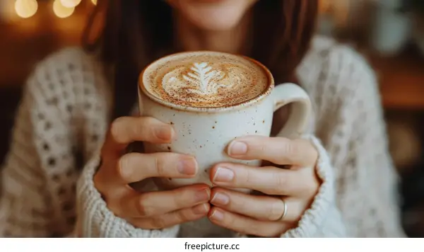A woman is holding a cup of coffee in her hands