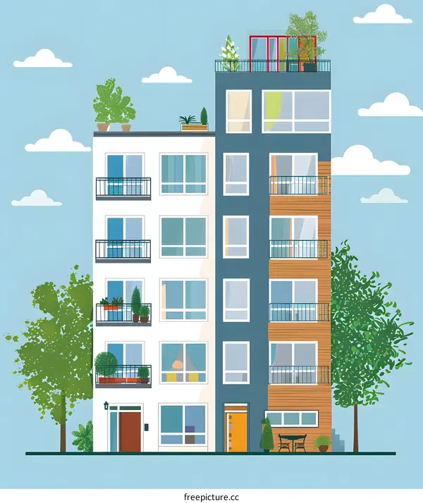 Modern Apartment Building with Balcony