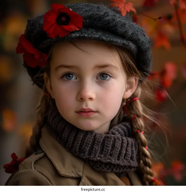 Girl with red poppies in her hair