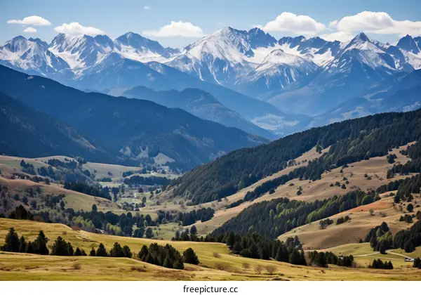 Snow-capped Mountains and Valley Landscape