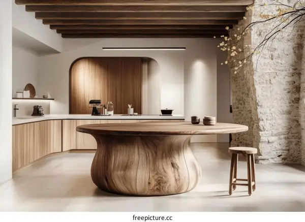 Modern Wooden Kitchen Design with a Unique Table