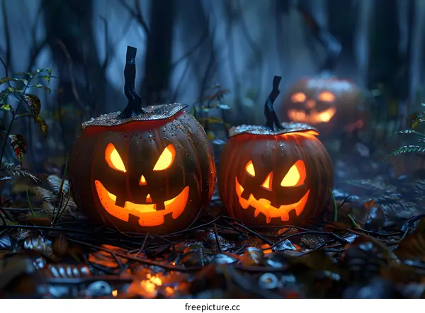 Spooky Pumpkins in the Dark Forest