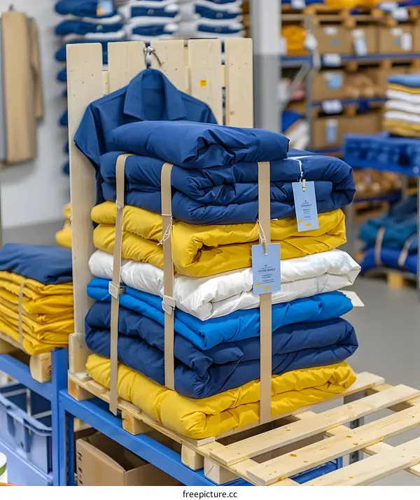 Stack of Fabric Rolls Displayed on Pallet