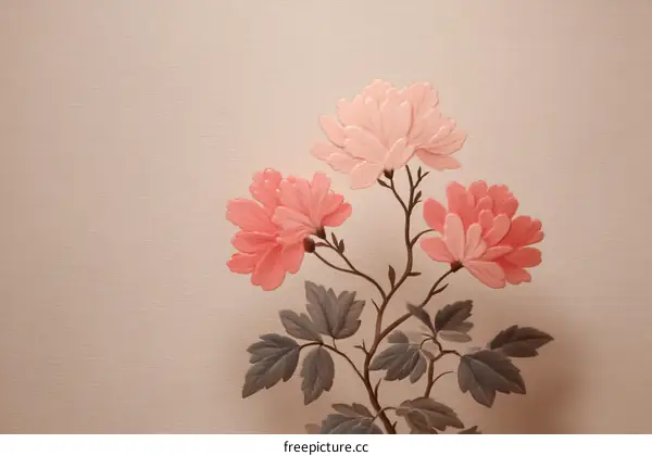 Delicate Pink Peony Floral Illustration on Beige Background